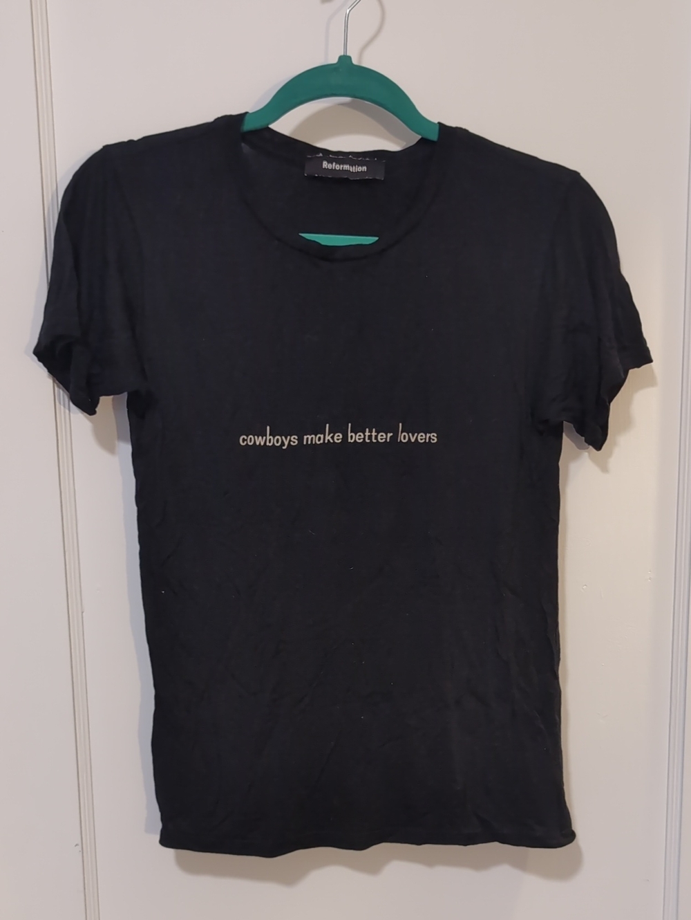 Reformation Black HTF Graphic Tee "cowboys make better lovers"